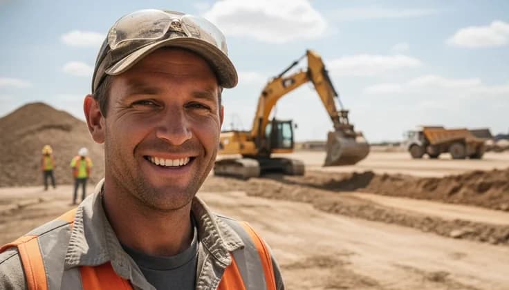 Earth-mover operator on site, representing trades businesses we advertise for