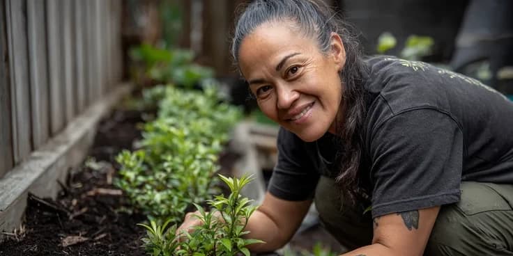 Small business owner tending to her garden